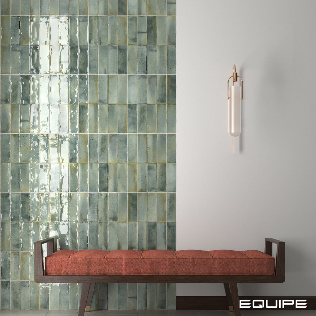 Equipe - Hanoi 2 1/2&quot; x 8&quot; Ceramic Tile - Celadon Wall Install