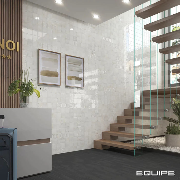 Equipe - Hanoi 4" x 4" Ceramic Tile - White Wall Install