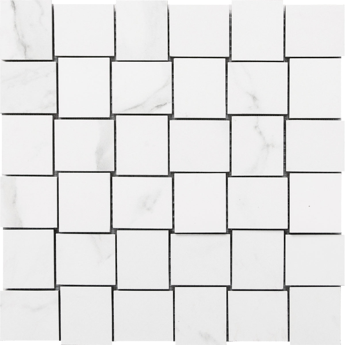 Happy Floors - Statuario 12 in. x 12 in. Basketweave Mosaic - (Glossy)