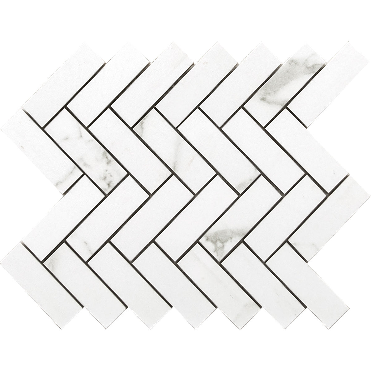 Happy Floors - Statuario 9 in. x 12 in. Herringbone Mosaic - (Glossy)