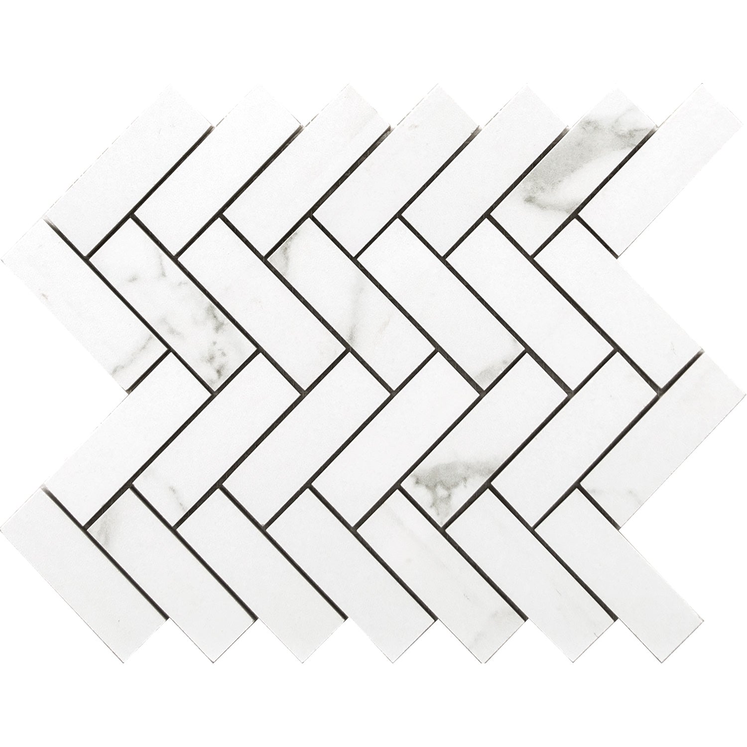 Happy Floors - Statuario 9 in. x 12 in. Herringbone Mosaic - (Matte)