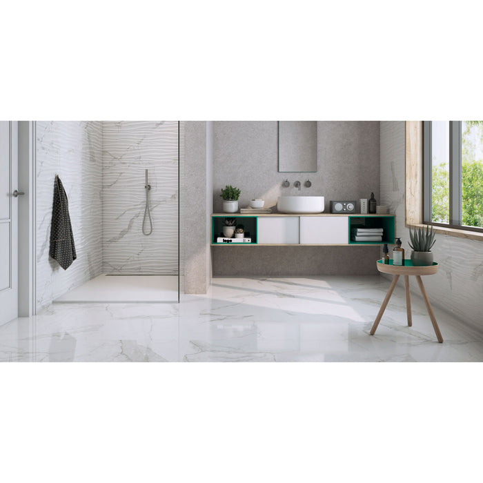 Happy Floors - Statuario 30 in. x 30 in. Rectified Porcelain Tile -  Installed