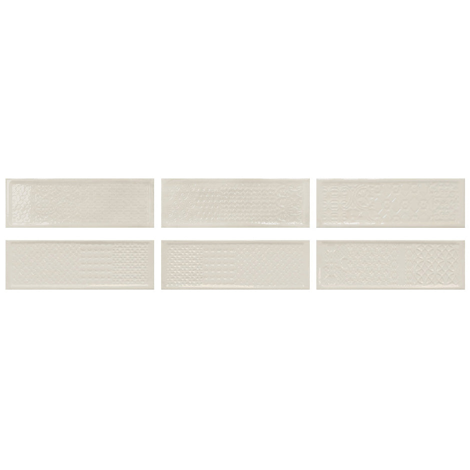 Happy Floors - Titan - 4 in. x 12 in. Deco Ceramic Wall Tile - Glossy - Ivory