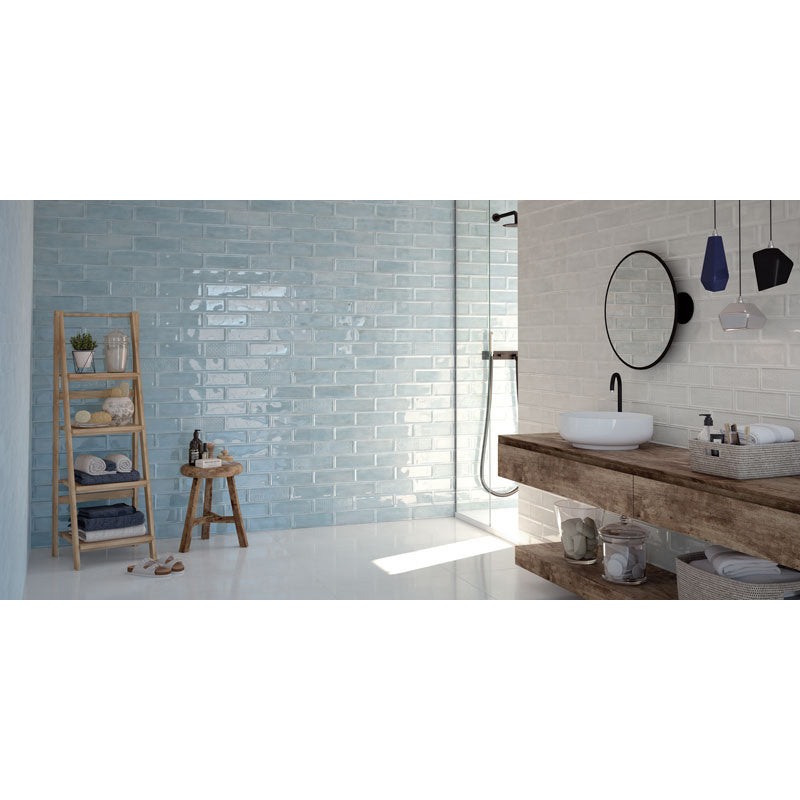 Happy Floors - Titan - 12 in. x 36 in. Rectified Ceramic Wall Tile - Glossy - Aqua