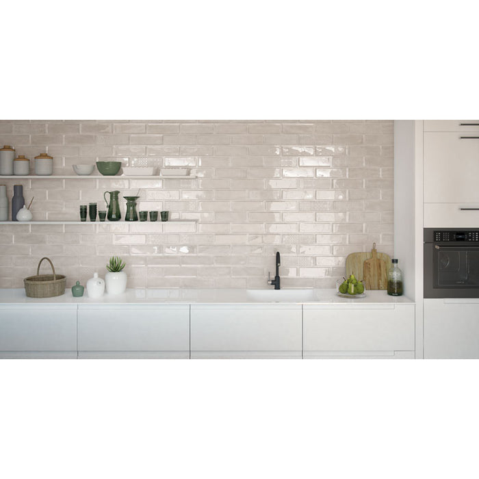 Happy Floors - Titan - 12 in. x 36 in. Rectified Ceramic Wall Tile - Glossy - Ivory