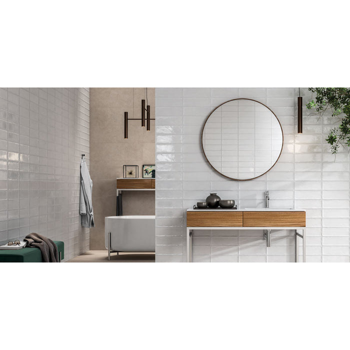 Happy Floors - Titan - 12 in. x 36 in. Wall Tile - Glossy - White Installed