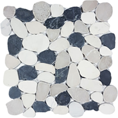 Tesoro - Ocean Stones Collection - Sliced Pebble Mosaic - Black/White/Tan