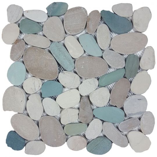 Tesoro - Ocean Stones Collection - Sliced Pebble Mosaic - White/Green/Tan