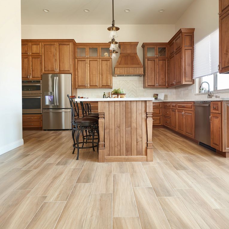 Arizona Tile - Sav Wood Series - 8&quot; x 32&quot; Glazed Porcelain Tile - Miele floor installation