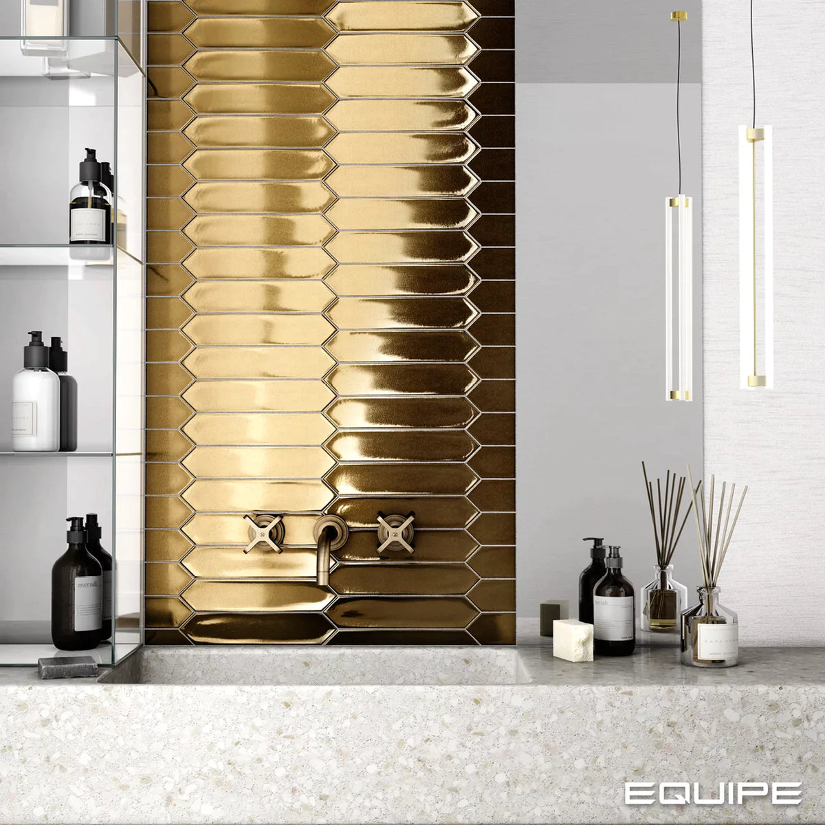 Equipe - Lanse 2&quot; x 10&quot; Ceramic Tile - Gold Installed