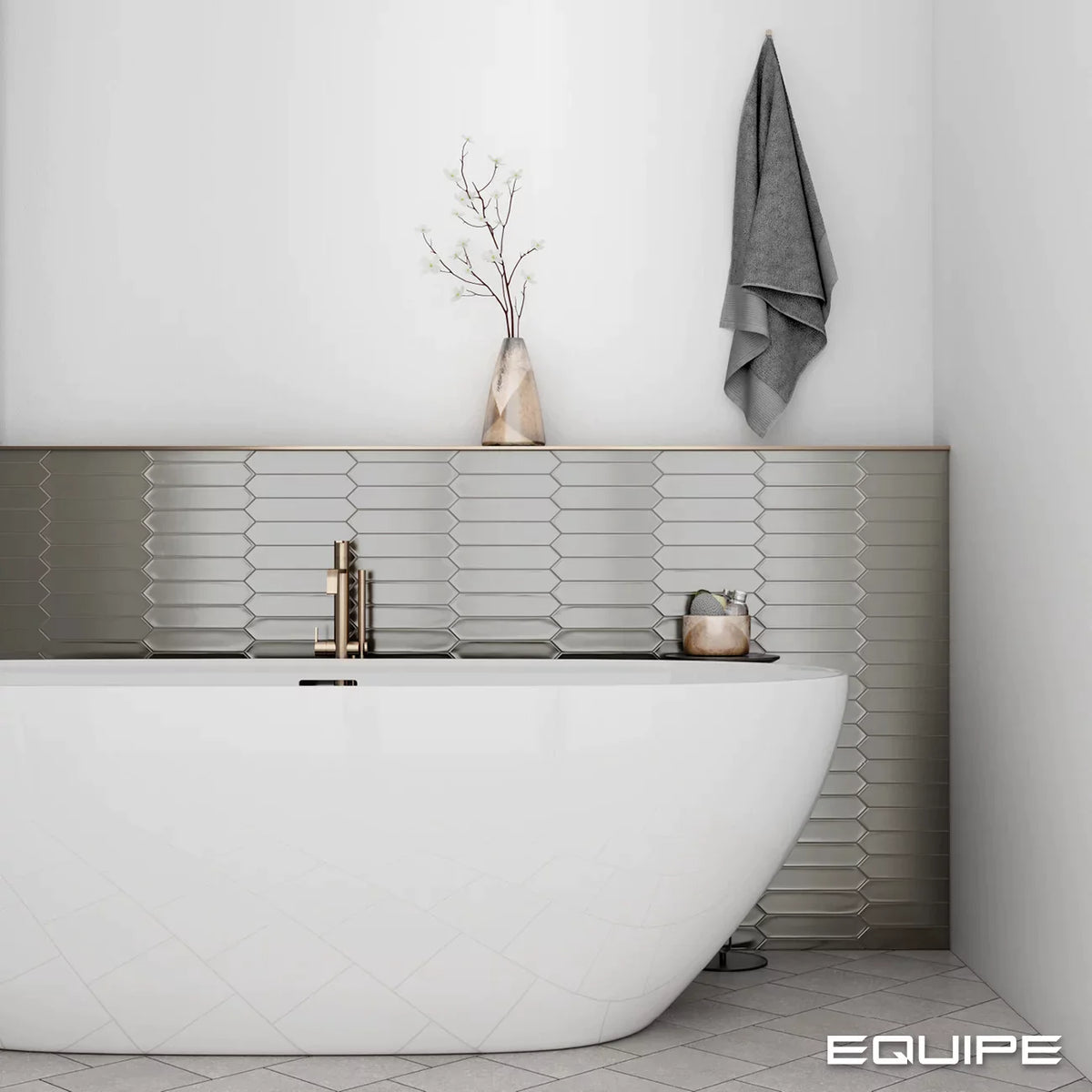 Equipe - Lanse 2&quot; x 10&quot; Ceramic Tile - Silver Installed