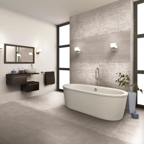Lungarno - Stoneway 12 in. x 24 in. Glazed Porcelain Tile - Line Grey Installed