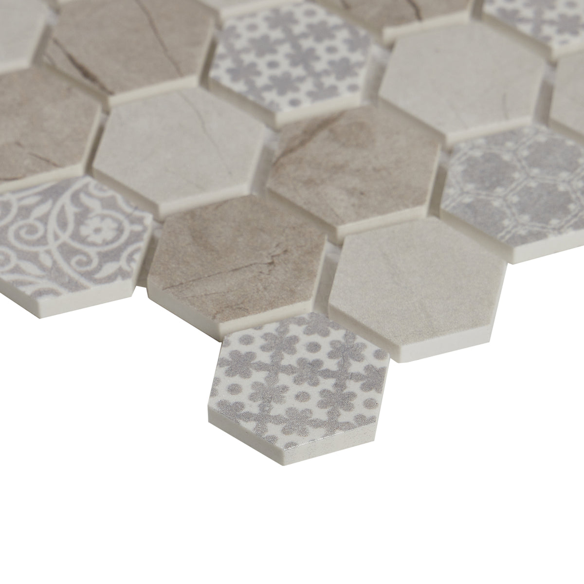 Lungarno Ceramics - Artisan Glass 1.5 in. Hexagon Mosaic - Grigio Close 2