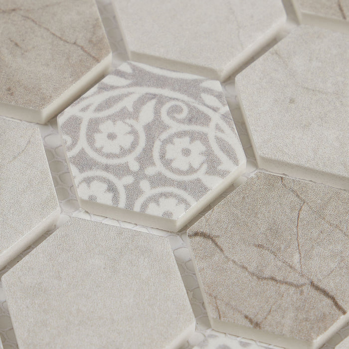 Lungarno Ceramics - Artisan Glass 1.5 in. Hexagon Mosaic - Grigio Close