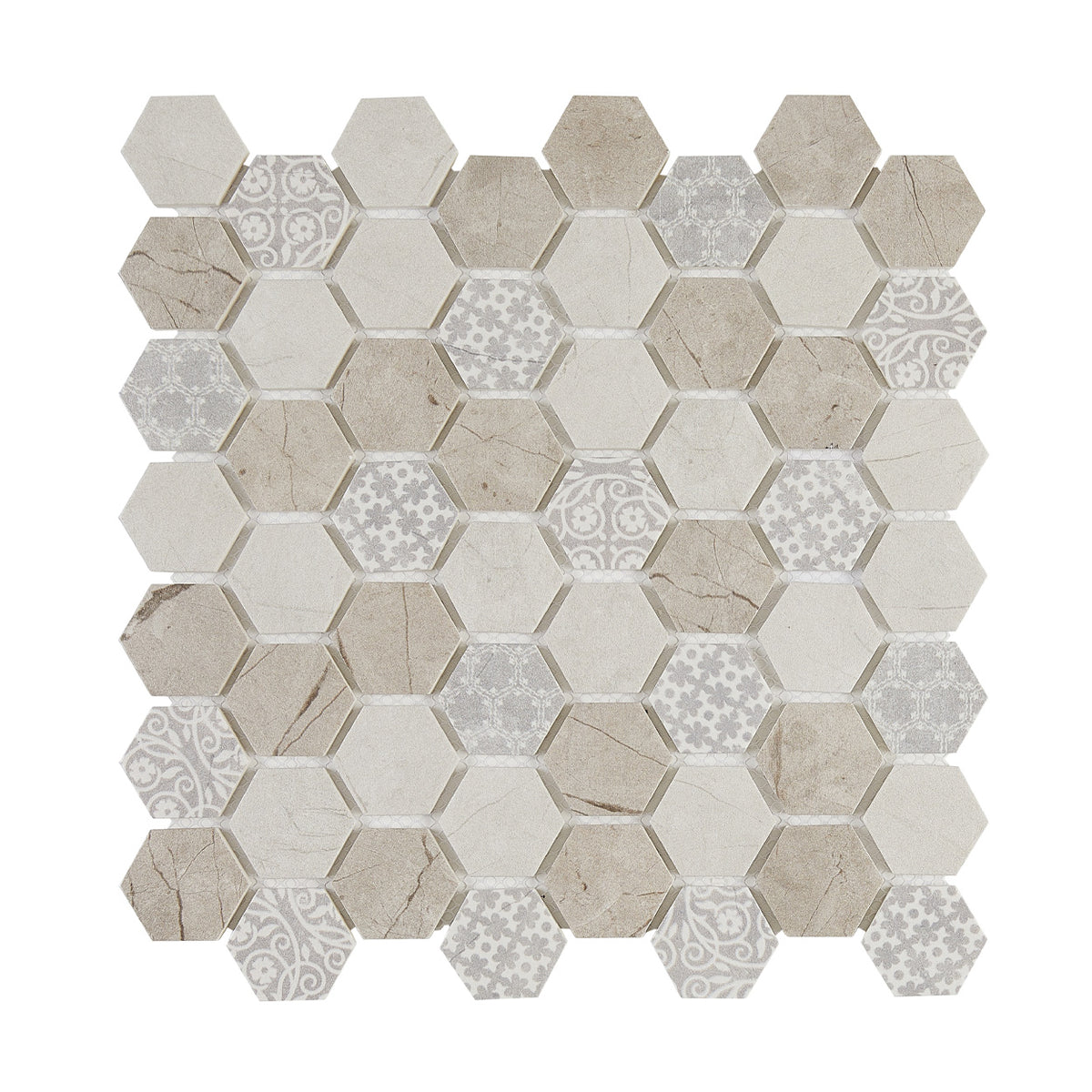 Lungarno Ceramics - Artisan Glass 1.5 in. Hexagon Mosaic - Grigio
