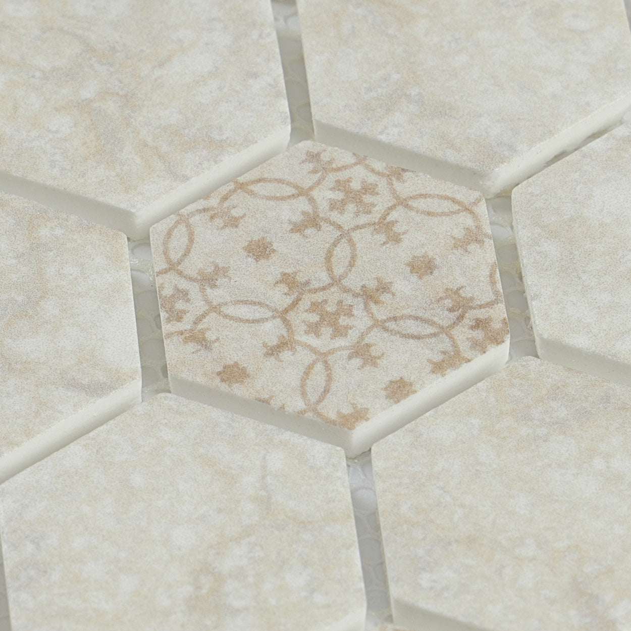 Lungarno Ceramics - Artisan Glass 1.5 in. Hexagon Mosaic - Travertine