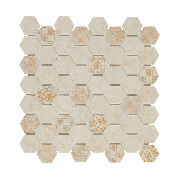 Lungarno Ceramics - Artisan Glass 1.5 in. Hexagon Mosaic - Travertine
