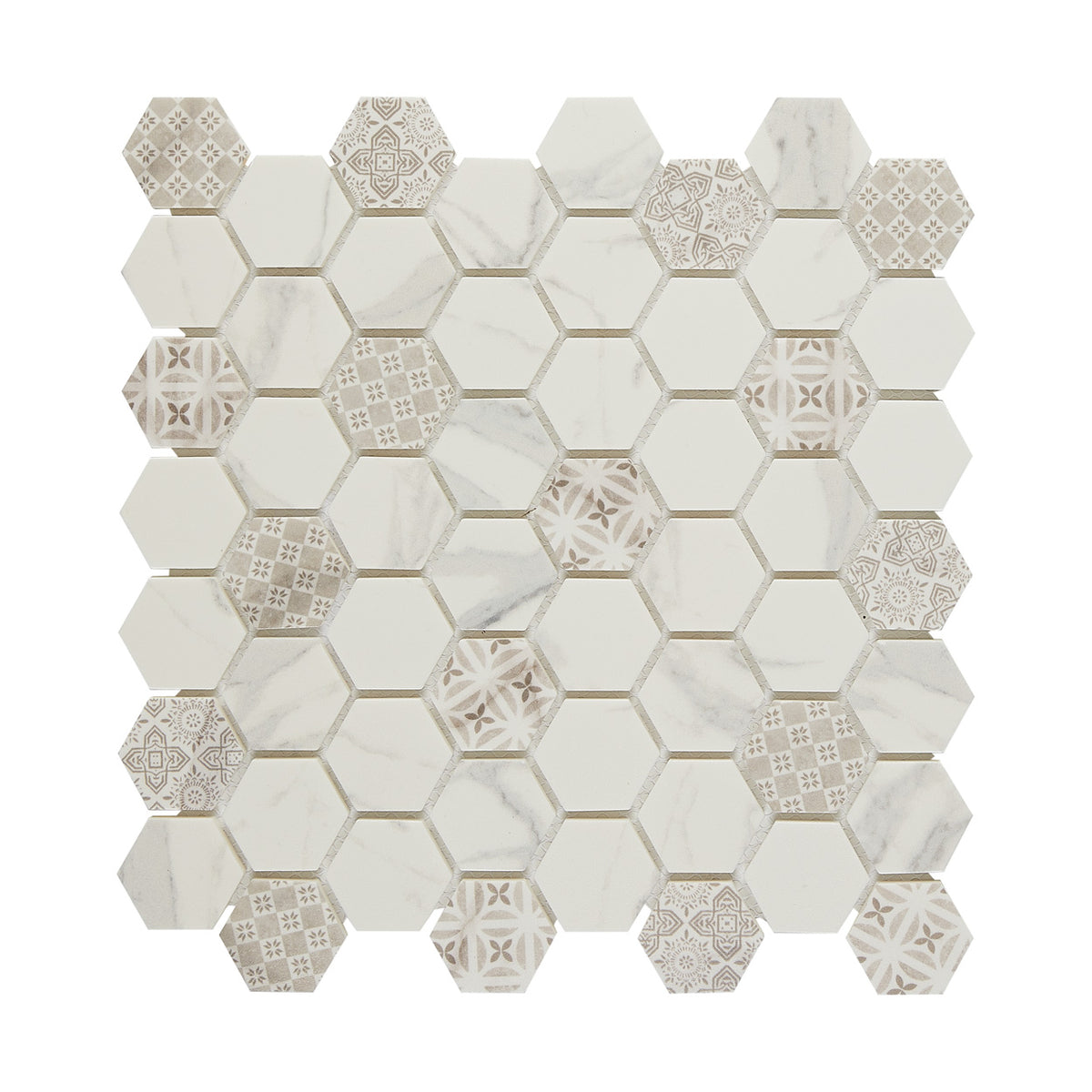 Lungarno Ceramics - Artisan Glass 1.5 in. Hexagon Mosaic - Carrara