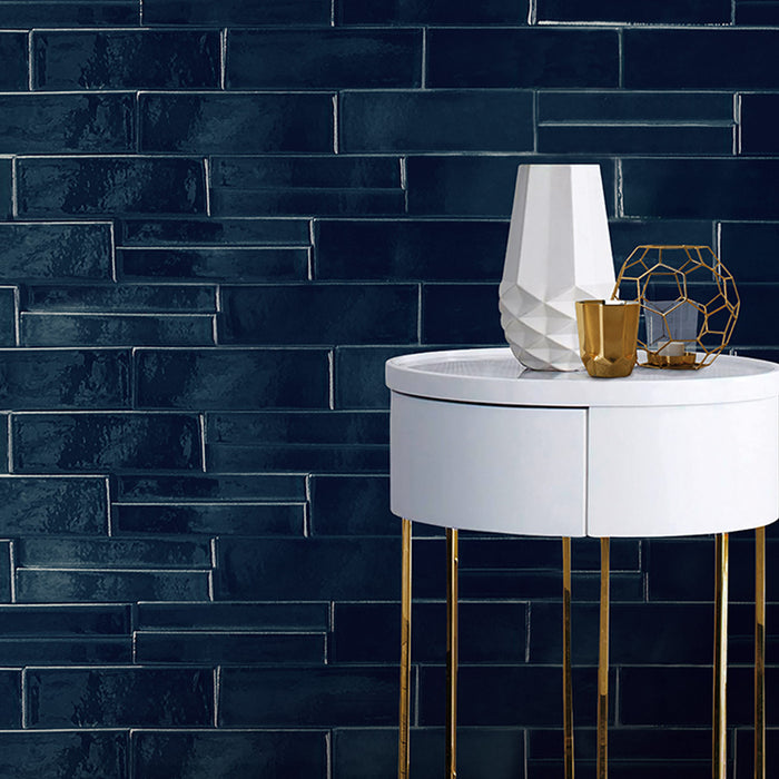 Lungarno Ceramics - Casablanca 2" x 6" Wall Tile - Ocean Blue Installed