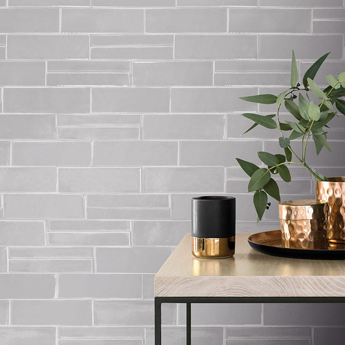 Lungarno Ceramics - Casablanca 2" x 6" Wall Tile - Pearl Gray Installed