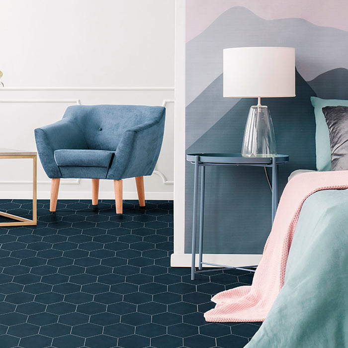Lungarno Ceramics - Casablanca - Ocean Blue Hex Solid Room Scene
