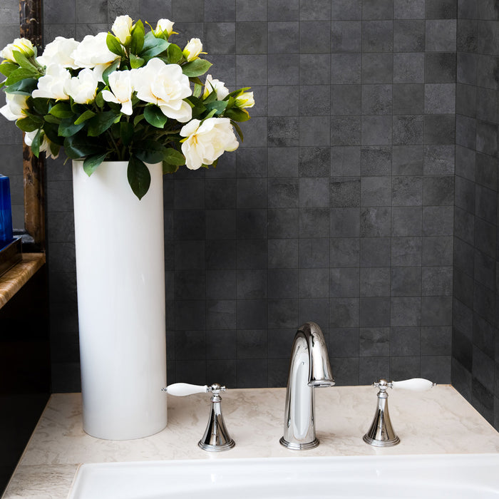 Lungarno Ceramics - Disk 2 in. x 2 in. Porcelain Mosaic - Anthracite Installed