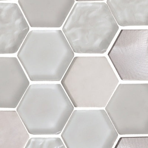 Lungarno Ceramics - Finish Line Metallic Blend 2 in. Hex Mosaic - Pearl