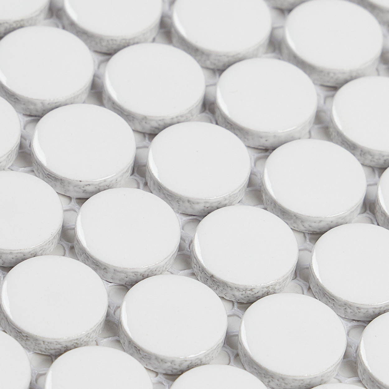 Lungarno Ceramics - Finish Line Penny Round Mosaics - White Gloss