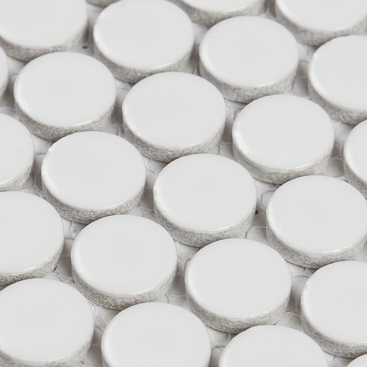 Lungarno Ceramics - Finish Line Penny Round Mosaics - White Matte