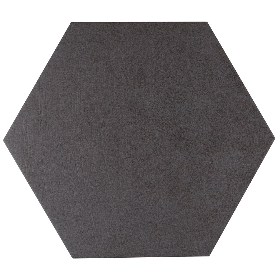 Lungarno Ceramics - Disk 14 in. x 16 in. Porcelain Hexagon Tile - Anthracite