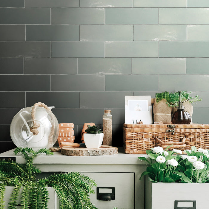 Lungarno Ceramics - Marrakesh 2.5" x 8" Wall Tile - Medina Green Installed