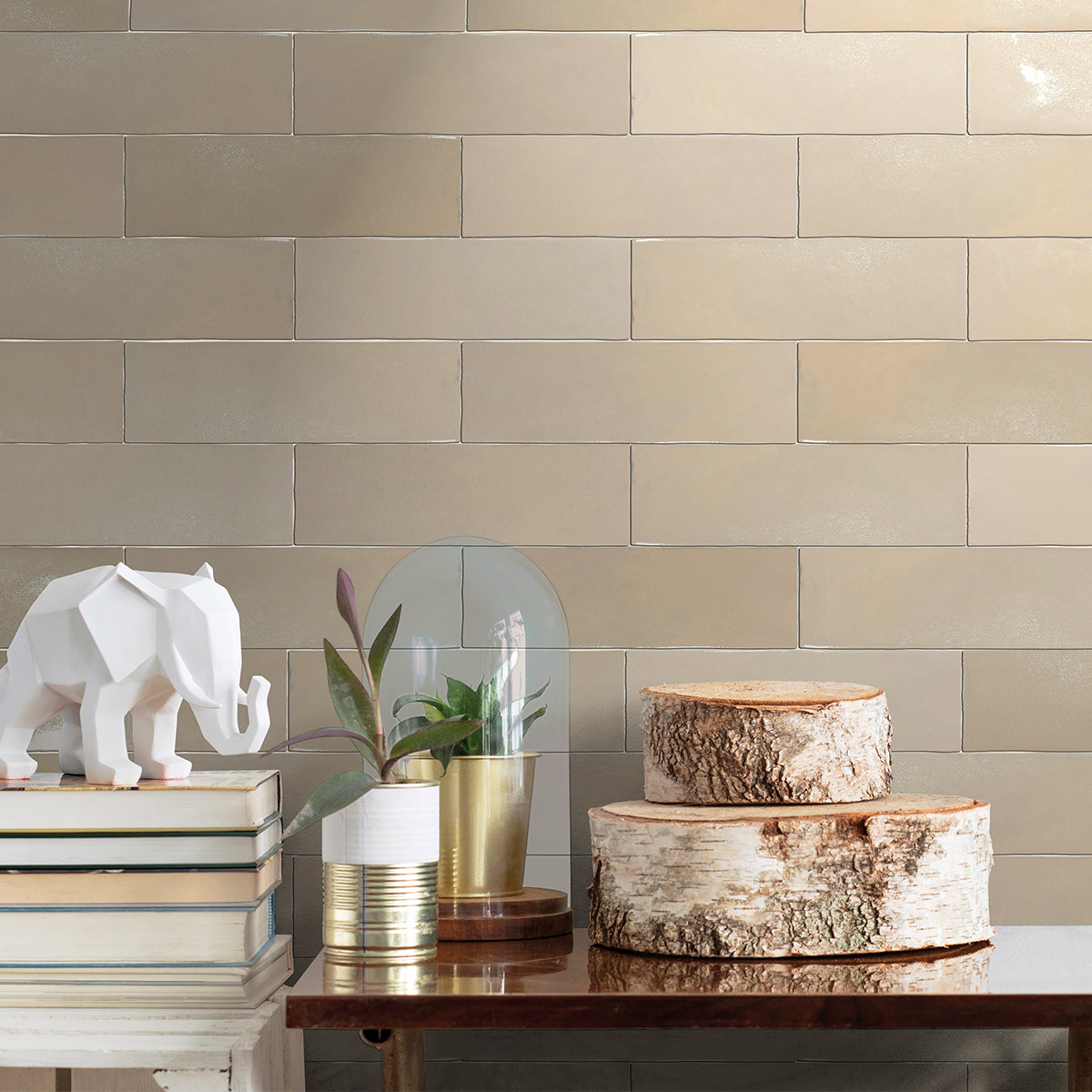 Lungarno Ceramics - Marrakesh 2.5&quot; x 8&quot; Wall Tile - Tantan Beige Installed