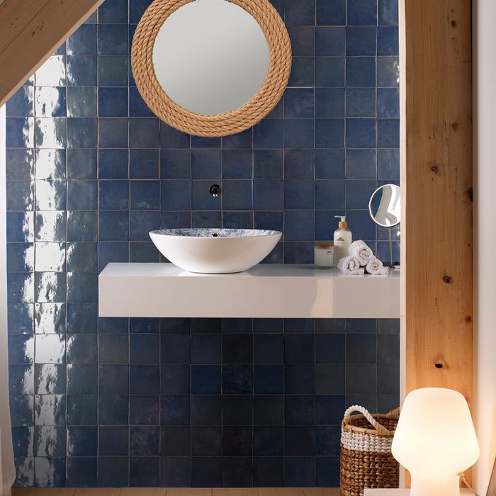 Lungarno Ceramics - Marrakesh 4" x 4" Wall Tile - Meknes Marine Installed