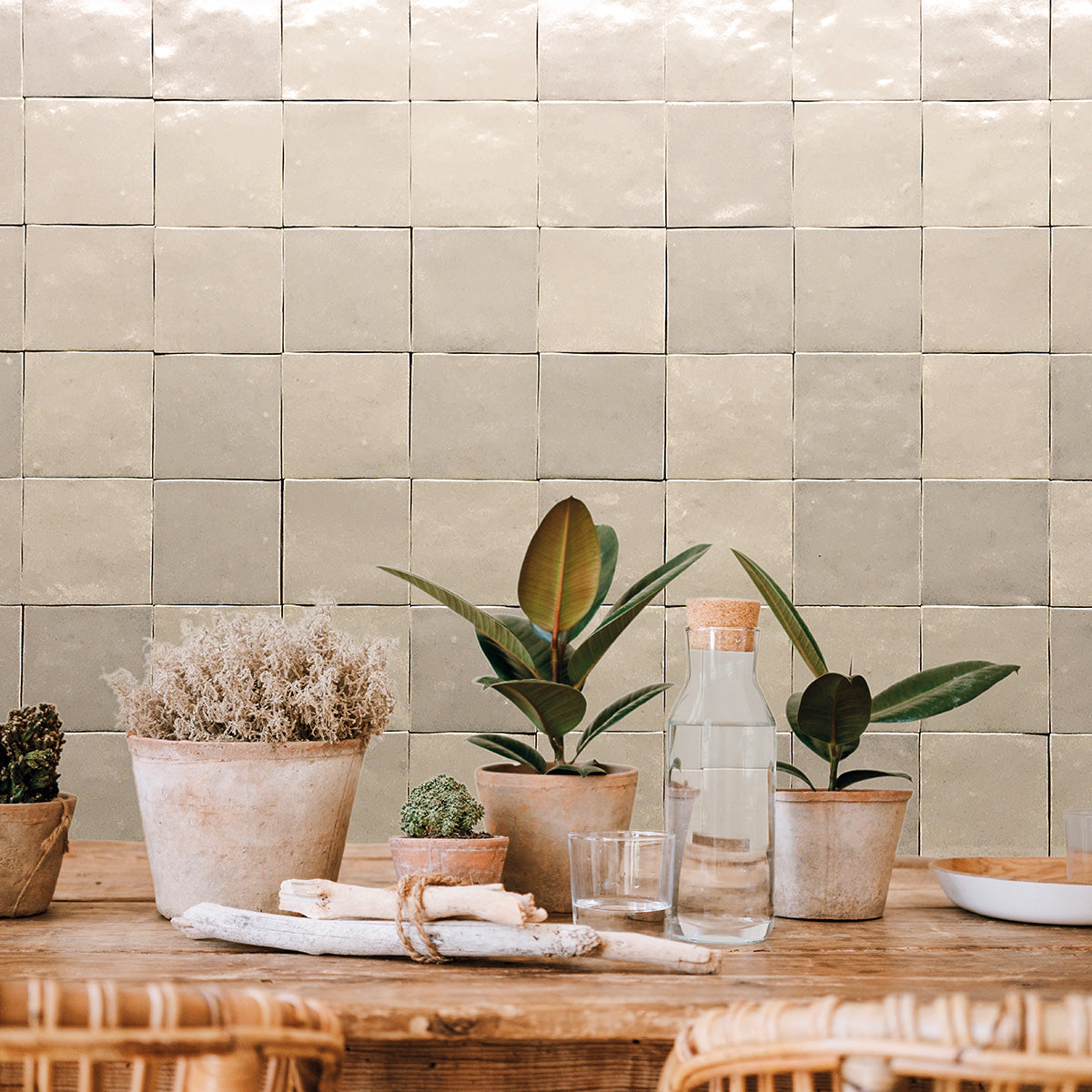 Lungarno Ceramics - Marrakesh 4&quot; x 4&quot; Wall Tile - Tantan Beige Installed