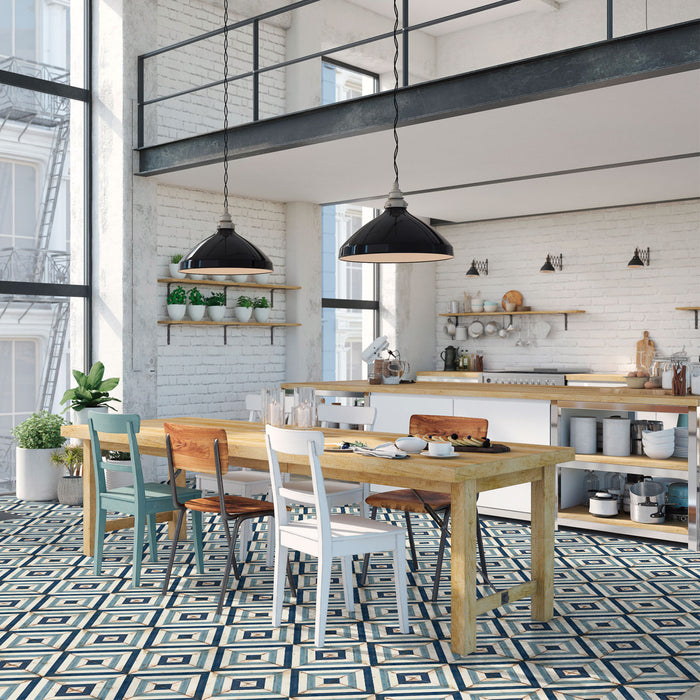 Lungarno Ceramics - Retrospectives 8 in. x 8 in. Ceramic Tile - Royal Blues Installed 3