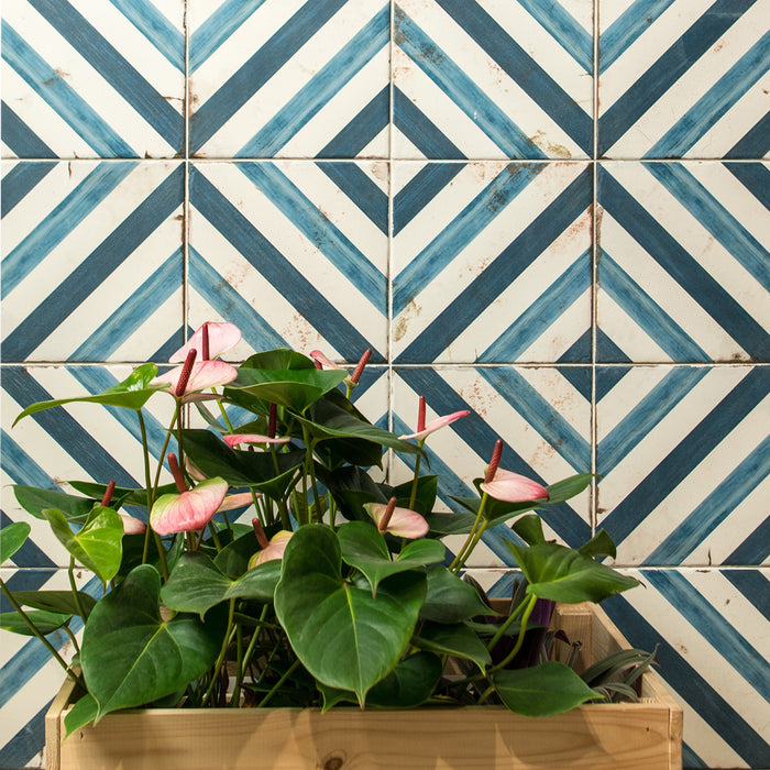 Lungarno Ceramics - Retrospectives 8 in. x 8 in. Ceramic Tile - Royal Blues Installed