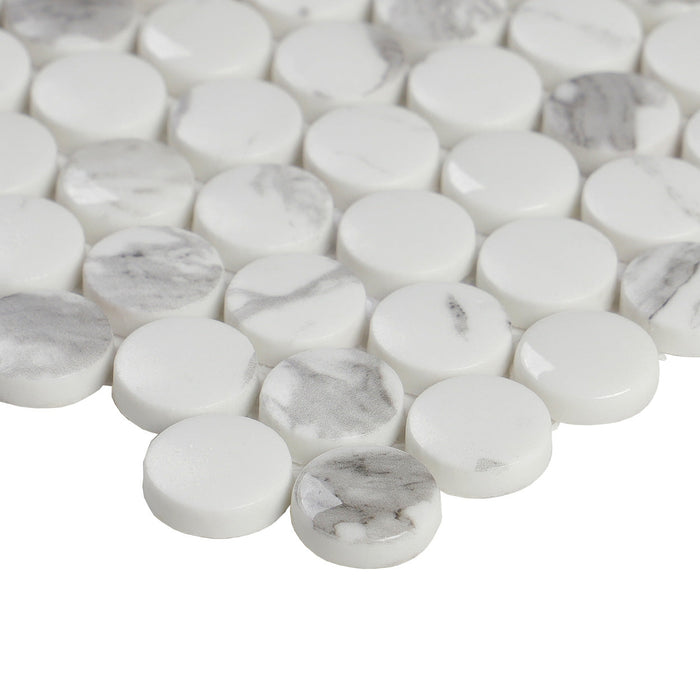 Lungarno - Simple Stone Glass Mosaic - Bianco Pennyround Close 2