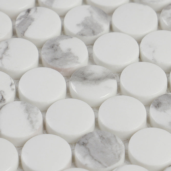 Lungarno - Simple Stone Glass Mosaic - Bianco Pennyround Close