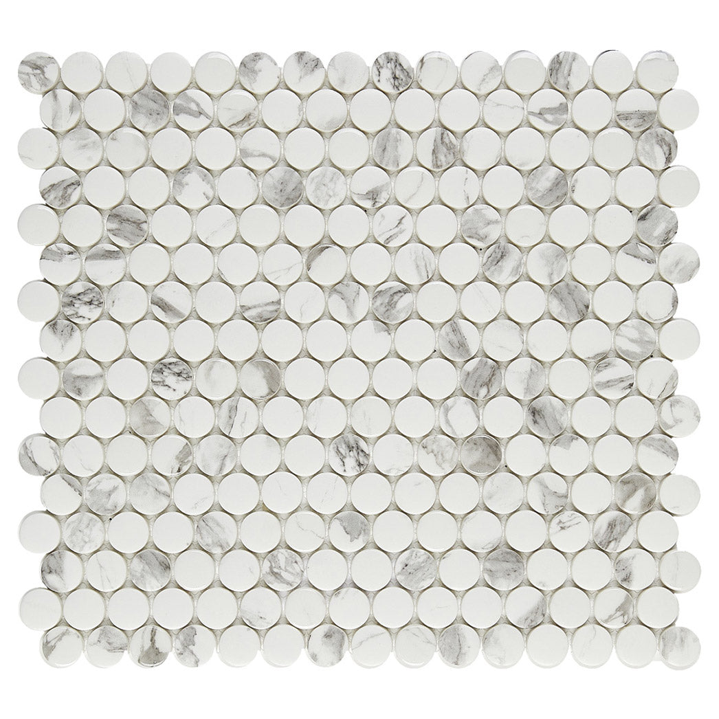 Lungarno - Simple Stone Glass Mosaic - Bianco Pennyround