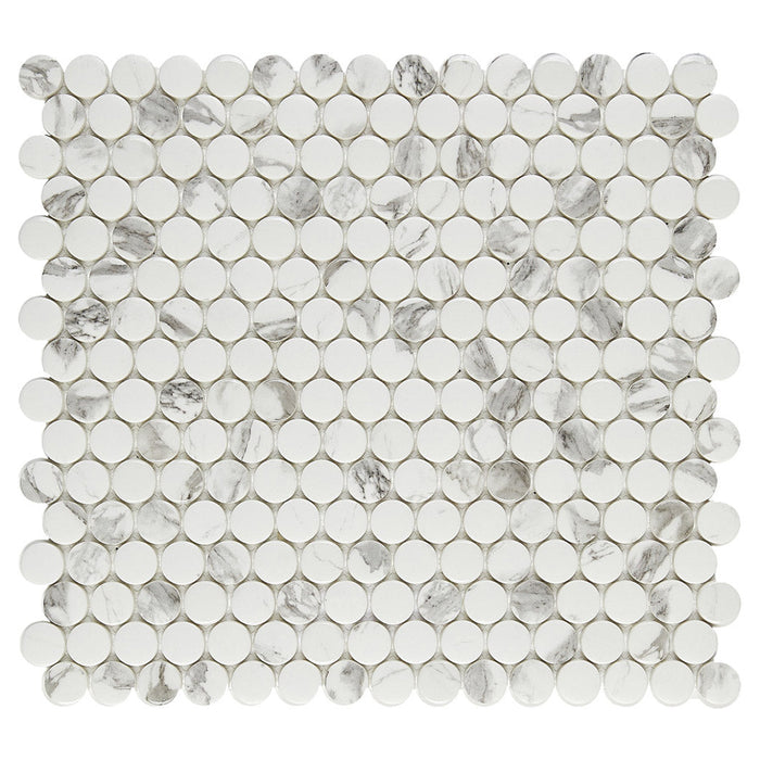 Lungarno - Simple Stone Glass Mosaic - Bianco Pennyround