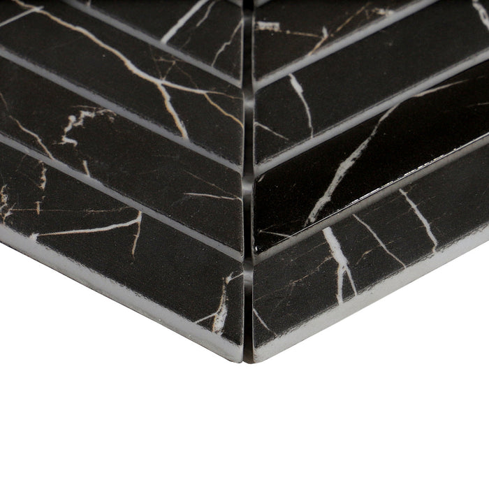 Lungarno - Simple Stone Glass Mosaic - Nero Chevron Close 2