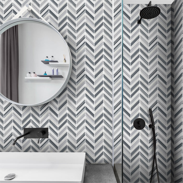 Lungarno Ceramics - Natural Elements - Skyline Chevron Mosaic Installed