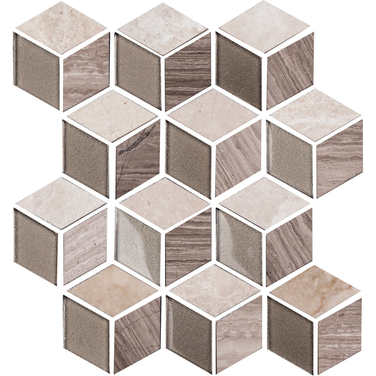 Lungarno Ceramics - Natural Elements - Cashmere Cube Mosaic — Floorzz