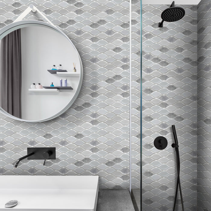 Lungarno Ceramics - Natural Elements - Snow Fall Tear Drop Mosaic Installed