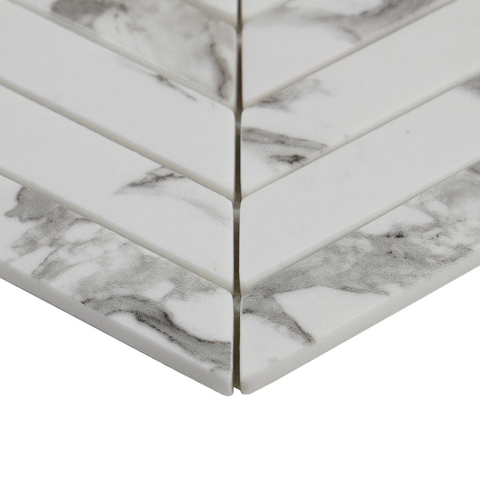 Lungarno - Simple Stone Glass Mosaic - Bianco Chevron Close 2