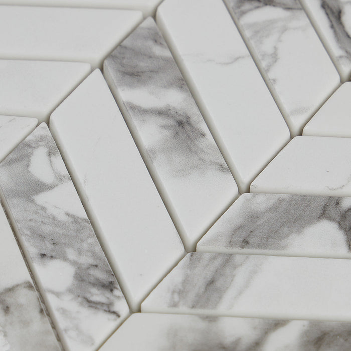 Lungarno - Simple Stone Glass Mosaic - Bianco Chevron Close
