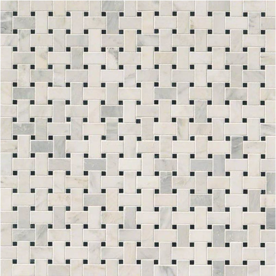 MSI - Arabescato Carrara With Black Marble Basket Weave Pattern Mosaic - Honed