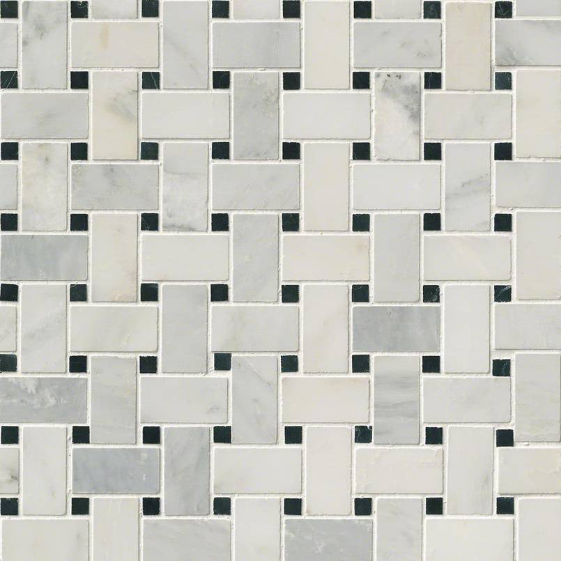 MSI - Arabescato Carrara With Black Marble Basket Weave Pattern Mosaic - Honed