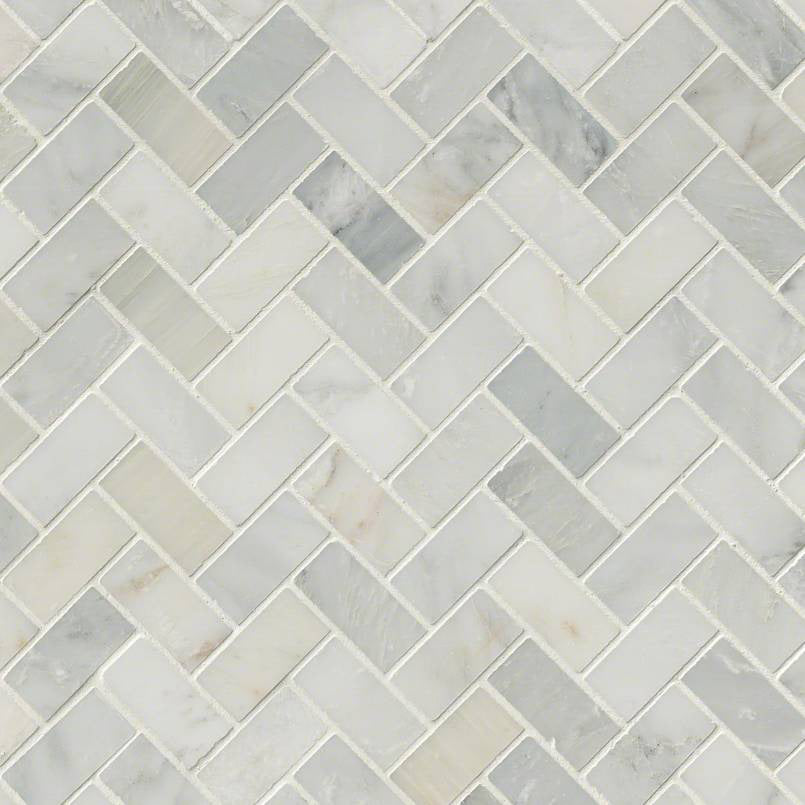 MSI - Arabescato Carrara - Herringbone Pattern Marble Mosaic - Honed