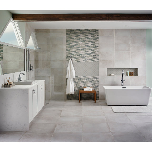 MSI - Domino - Gray Glossy Arabesque Mosaic in Bathroom